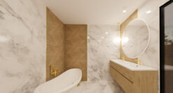 Double vasque et baignoire de la salle de bain des parents